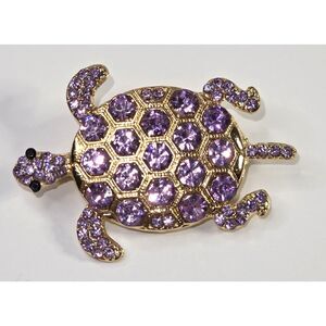 Purple Rhinestone Turtle Brooch
